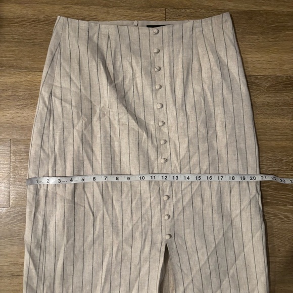 Banana Republic Maxi Skirt Classic Linen Striped Front Slit Neutral Minimalist - Picture 7 of 9